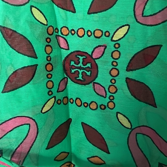 Tory Burch Belted Printed Silk Blend Scarf Long Dress size SX Green. Maxi. NEW - Picture 7 of 15